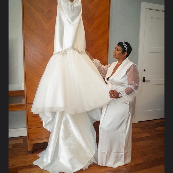 Pantora Jaleesa Elegant White Wedding Dress with Train Pre Owned - Picture 5 of 6